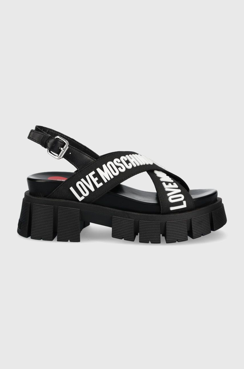 Sandale Love Moschino negre de vara dama din material sintetic textil cu piele naturala  cu talpa din guma