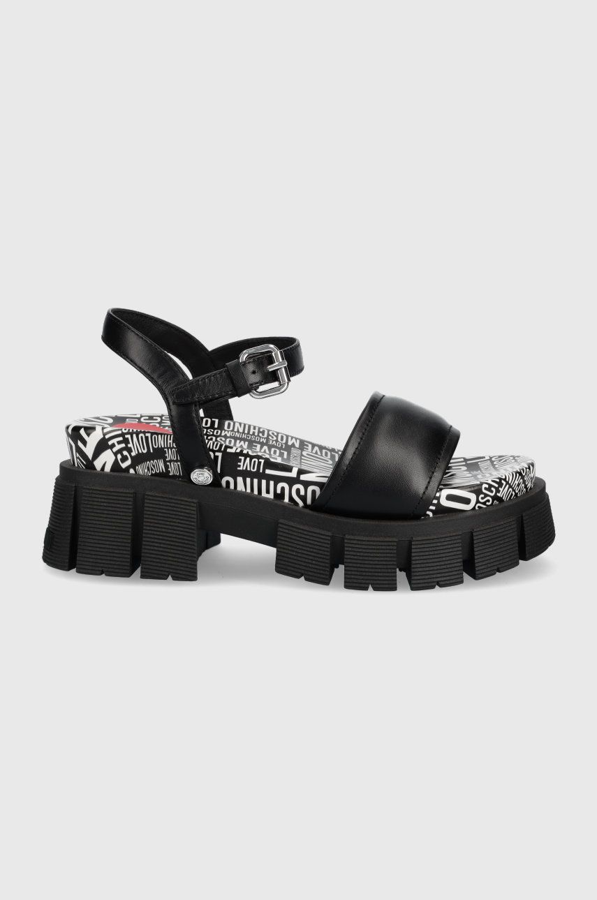 Sandale Love Moschino negre de vara dama din piele naturala  cu talpa din guma