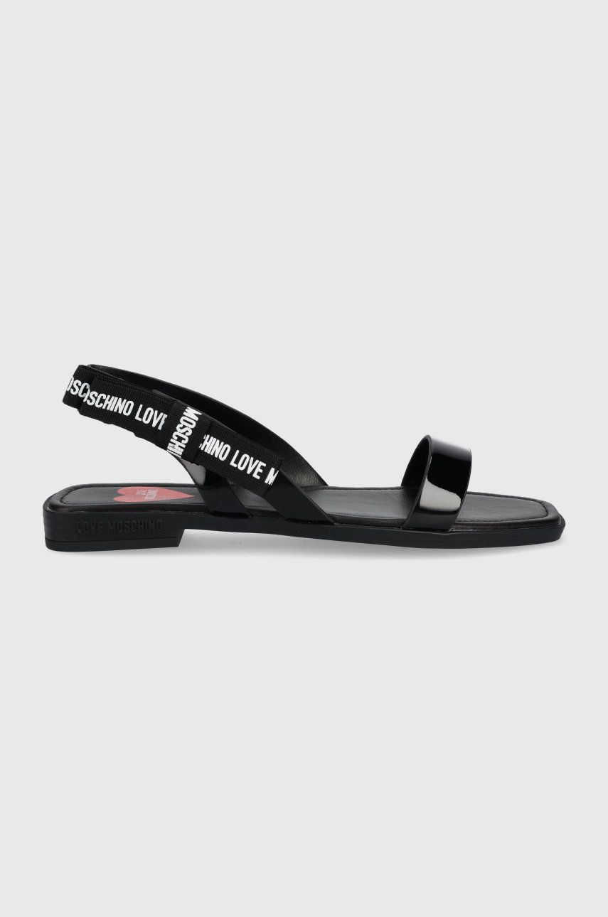 Sandale Love Moschino negre de zi dama din material sintetic cu toc plat si talpa din guma  online