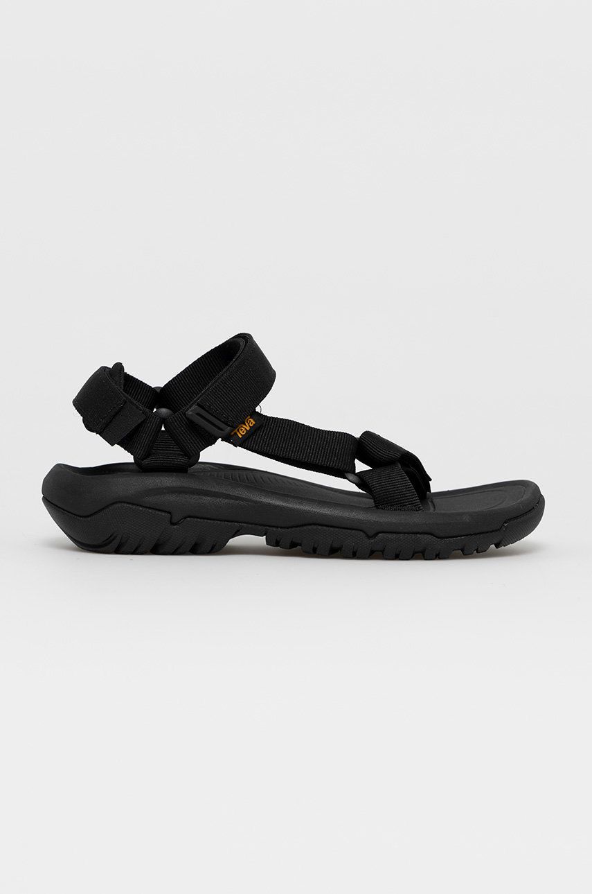 Sandale Teva negre de plaja dama din material textil cu toc plat si talpa din guma  online