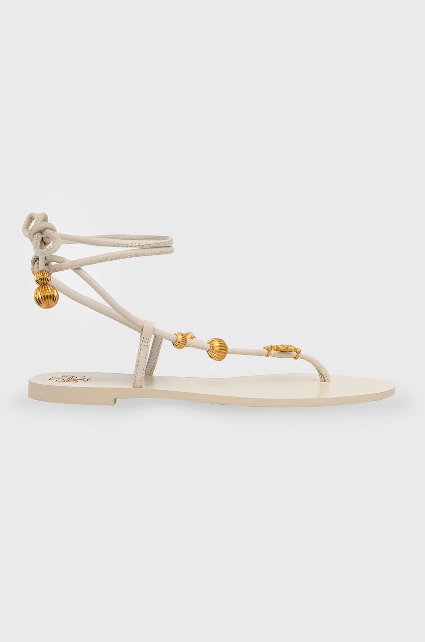 Sandale Tory Burch bej de plaja dama din piele naturala cu toc plat si talpa din piele Capri