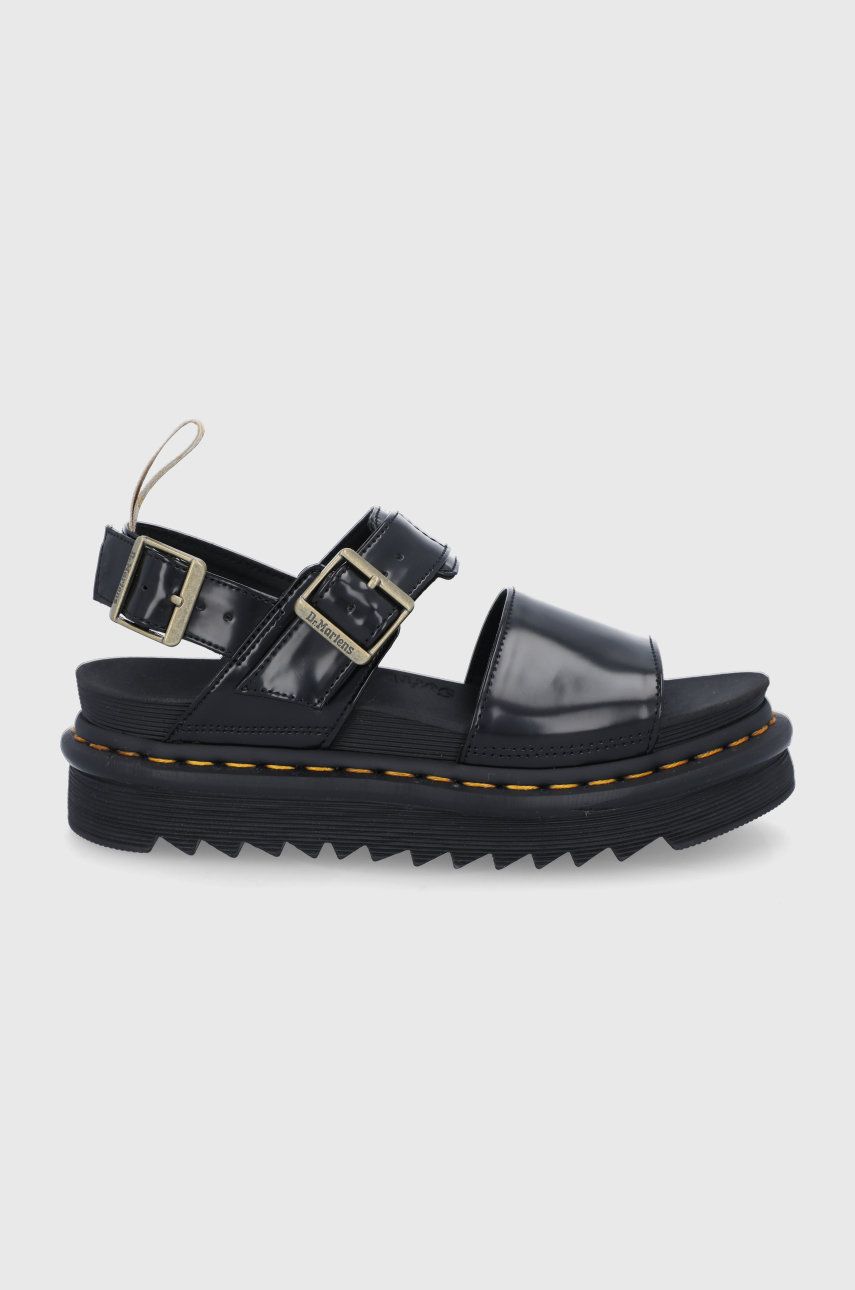 Sandale negre Dr. Martens dama de vara din piele intoarsa cu talpa din guma si interior confortabil