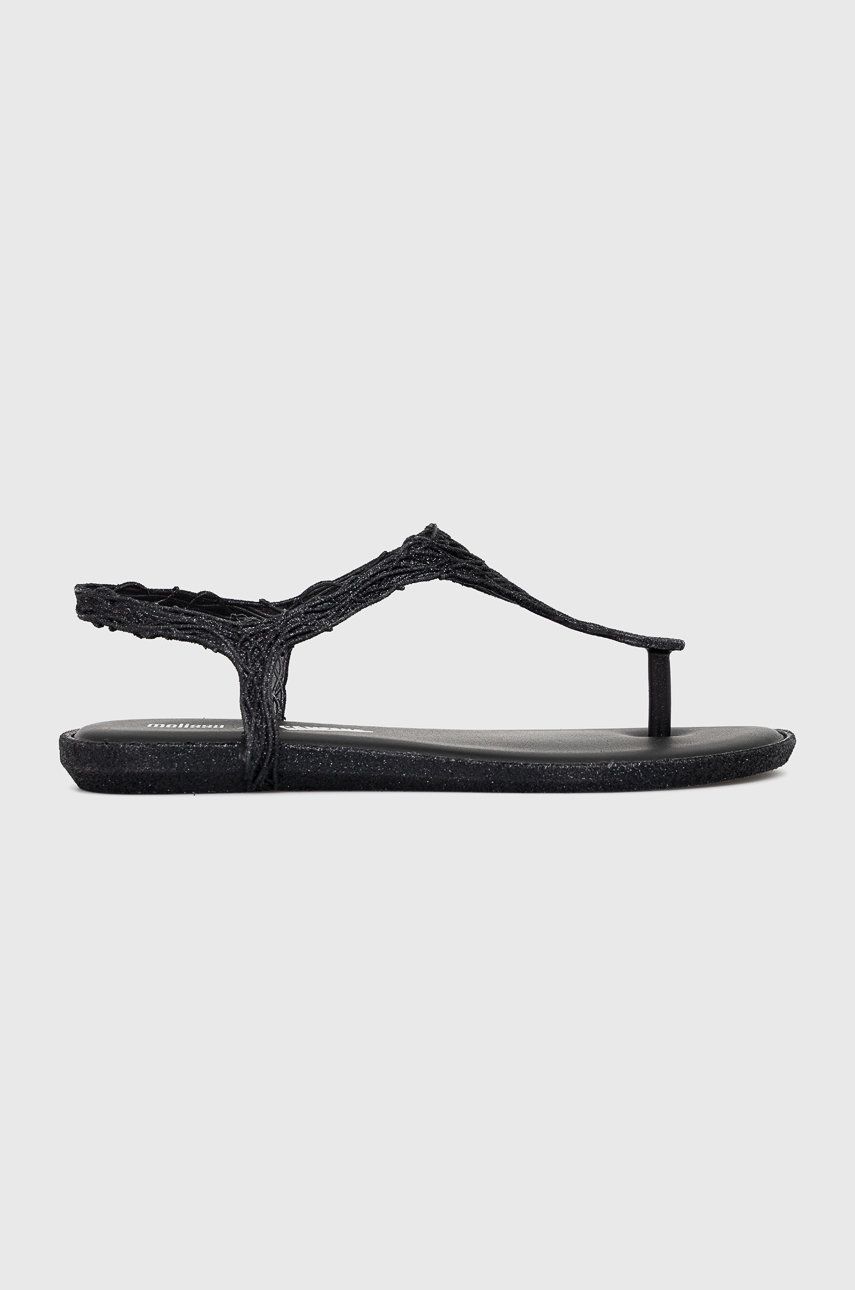 Sandale negre Melissa dama de vara din material sintetic cu toc plat si talpa elastica  online