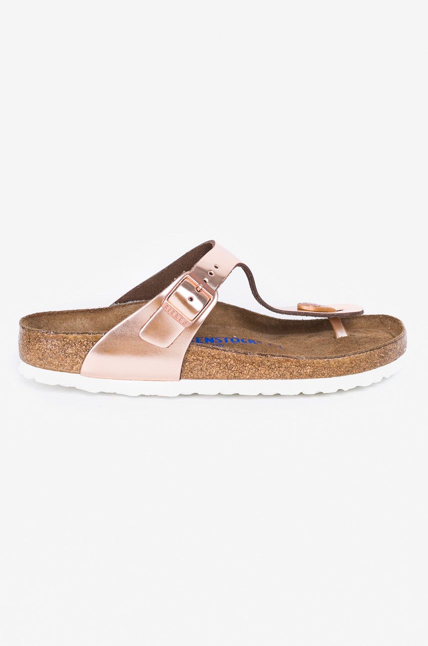 Slapi dama  Birkenstock de zi din piele naturala cu toc plat  Gizeh online