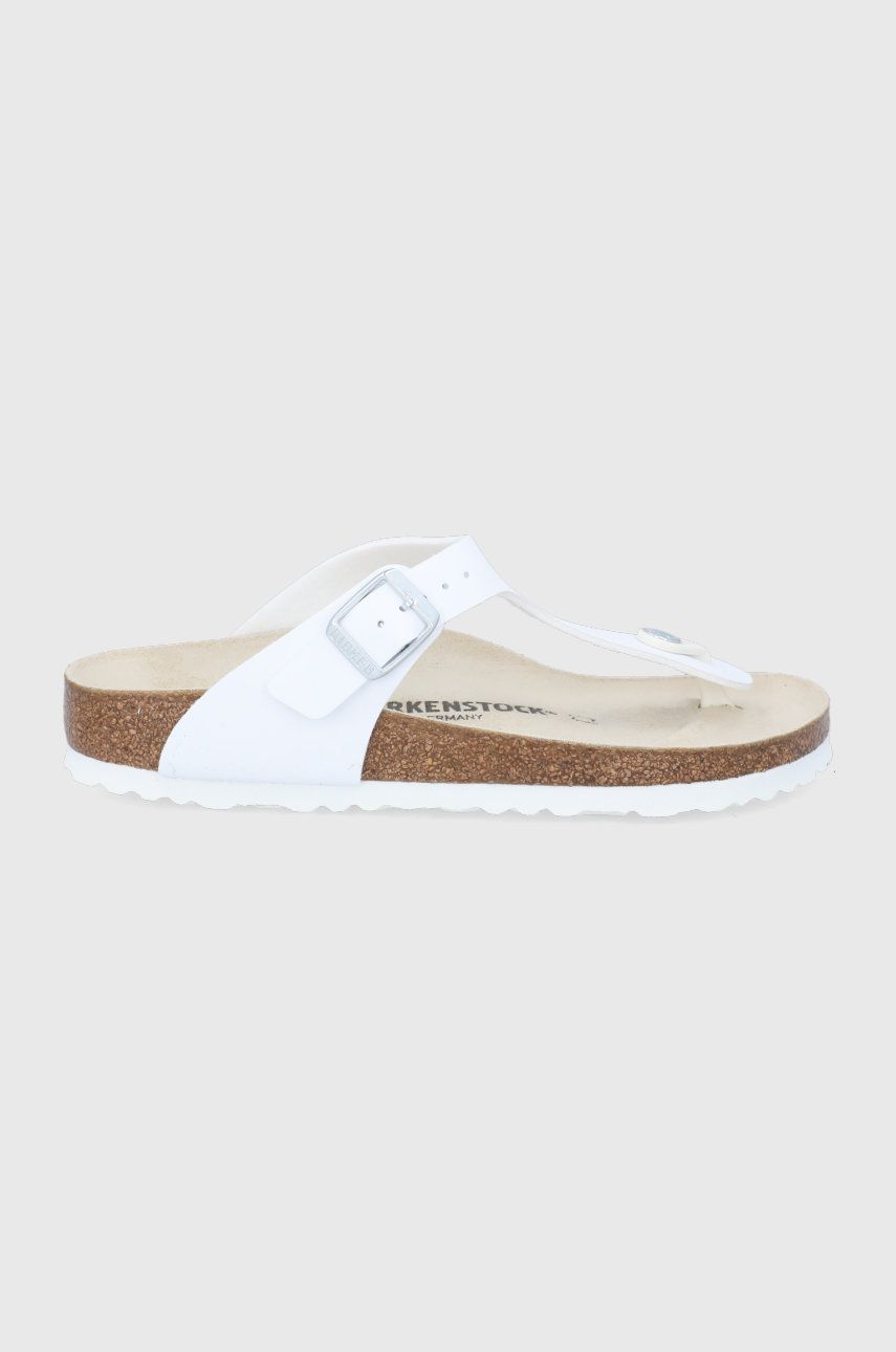 Slapi dama albi Birkenstock de zi din piele intoarsa cu toc plat  Gizeh