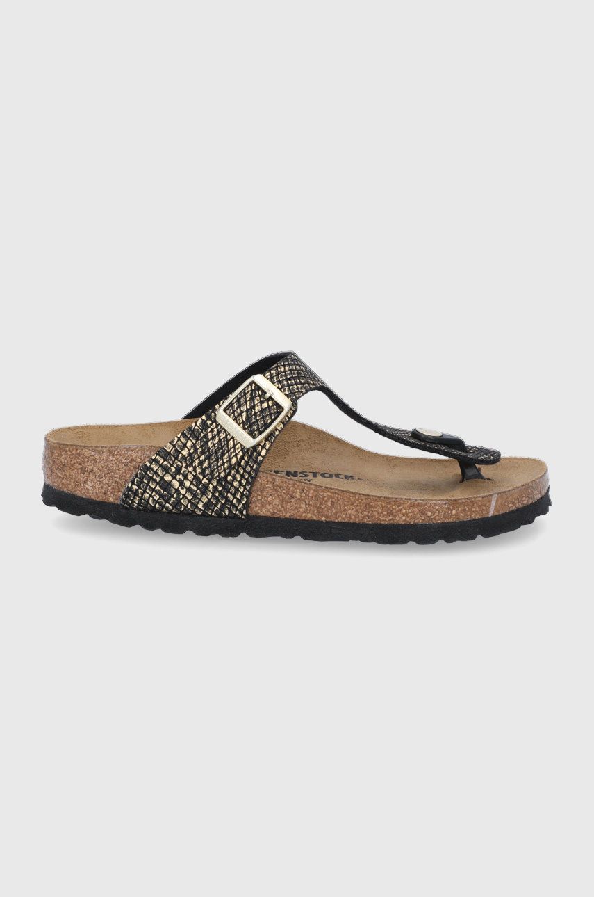 Slapi dama aurii Birkenstock casual din piele intoarsa cu toc plat