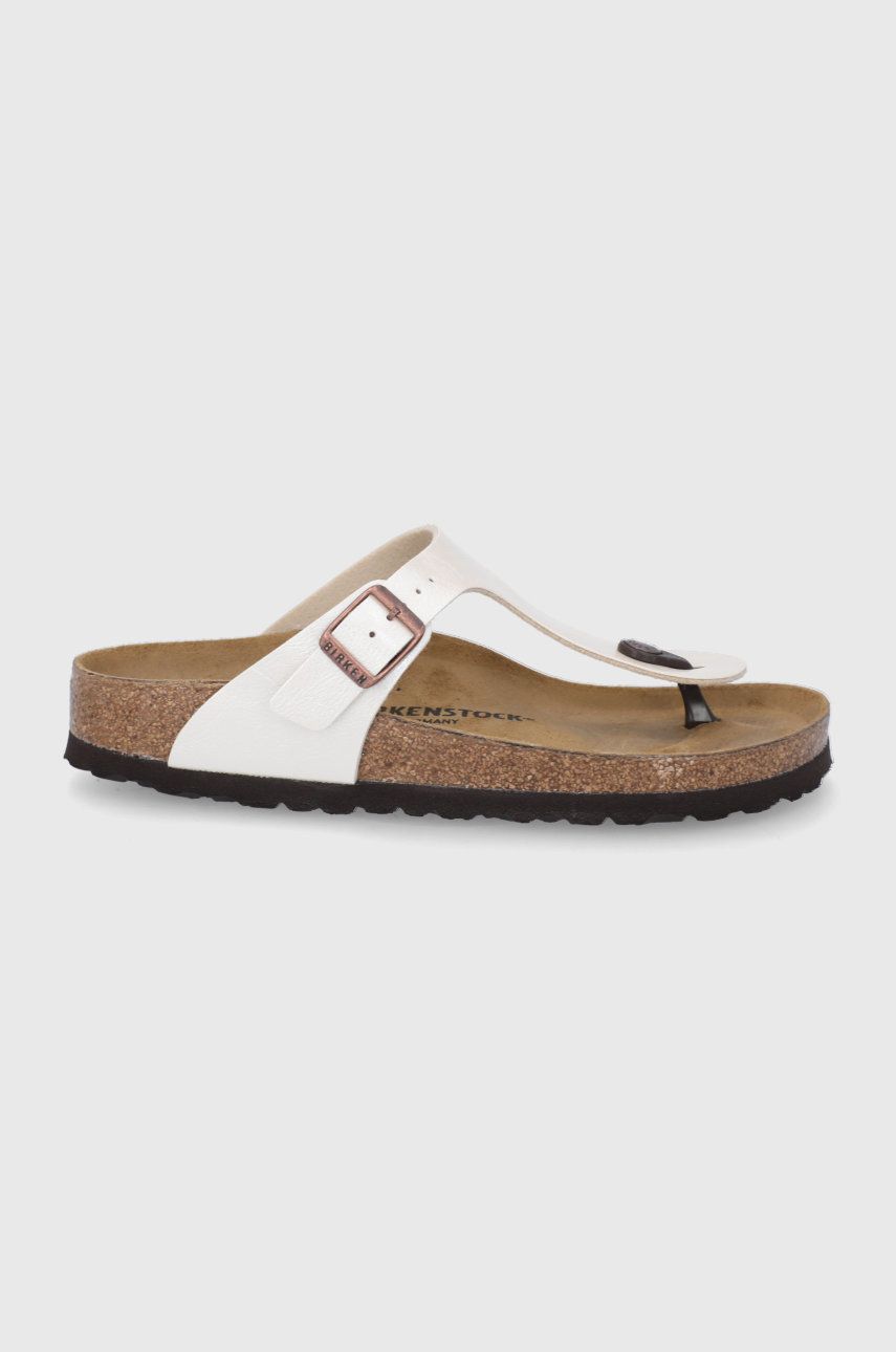 Slapi dama bej Birkenstock de plaja din piele naturala   Gizeh online