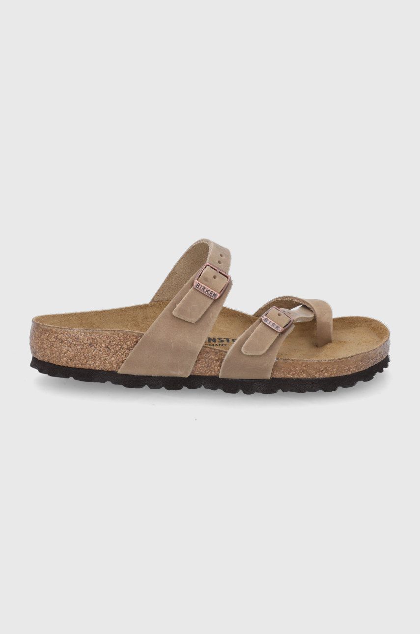 Slapi dama bej Birkenstock de vara din piele naturala cu toc plat  Mayari online