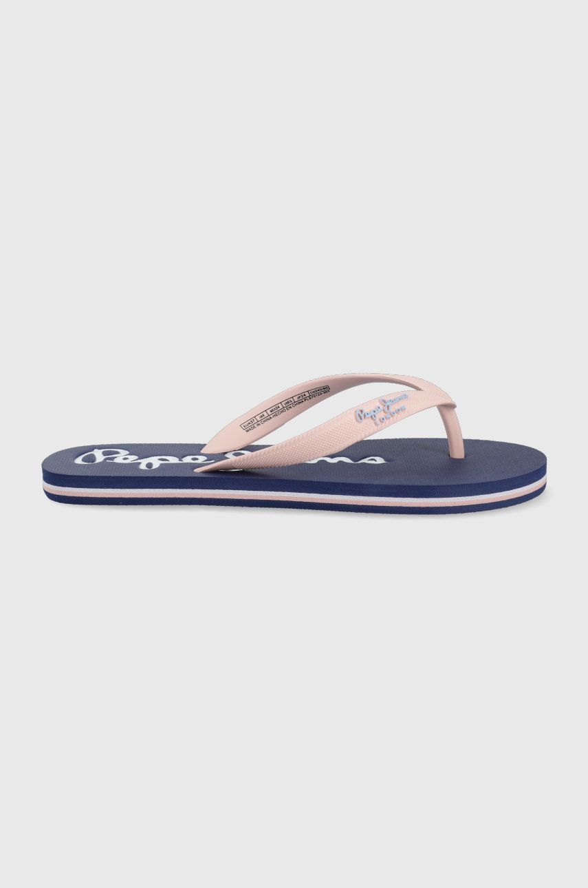 Slapi dama bleumarin Pepe Jeans de primavara din material sintetic cu toc plat  Bay Beach Brand W online