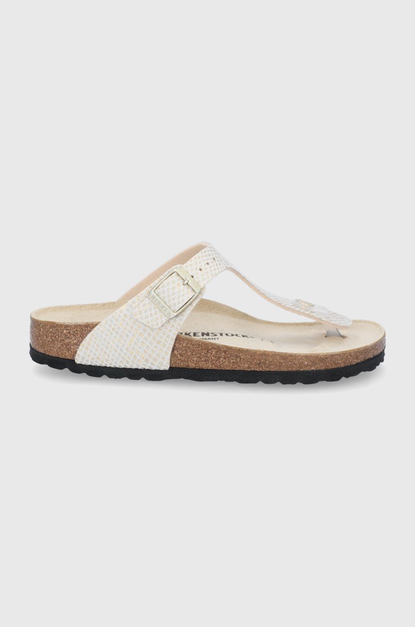 Slapi dama crem Birkenstock de zi din material textil cu toc plat