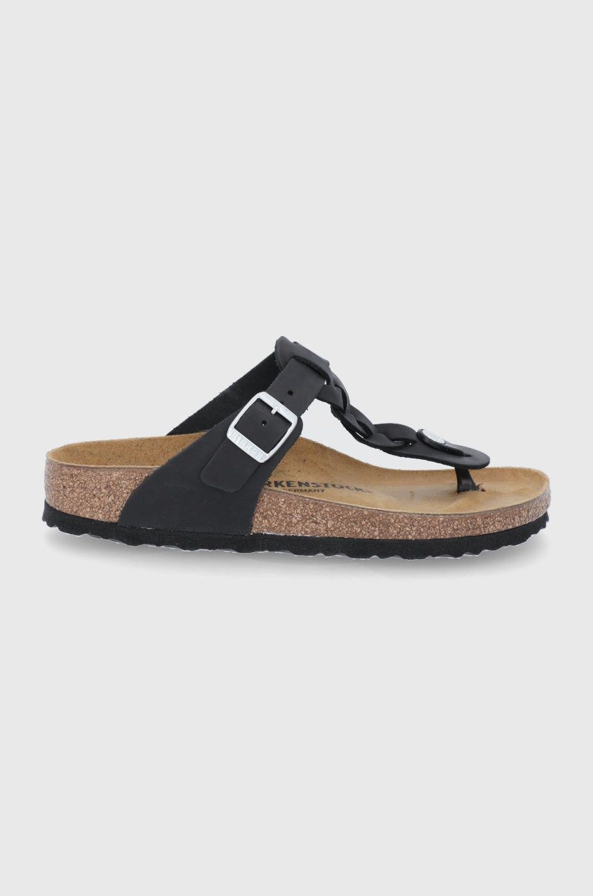 Slapi dama negri Birkenstock de vara din piele naturala cu talpa din guma  Gizeh Braided