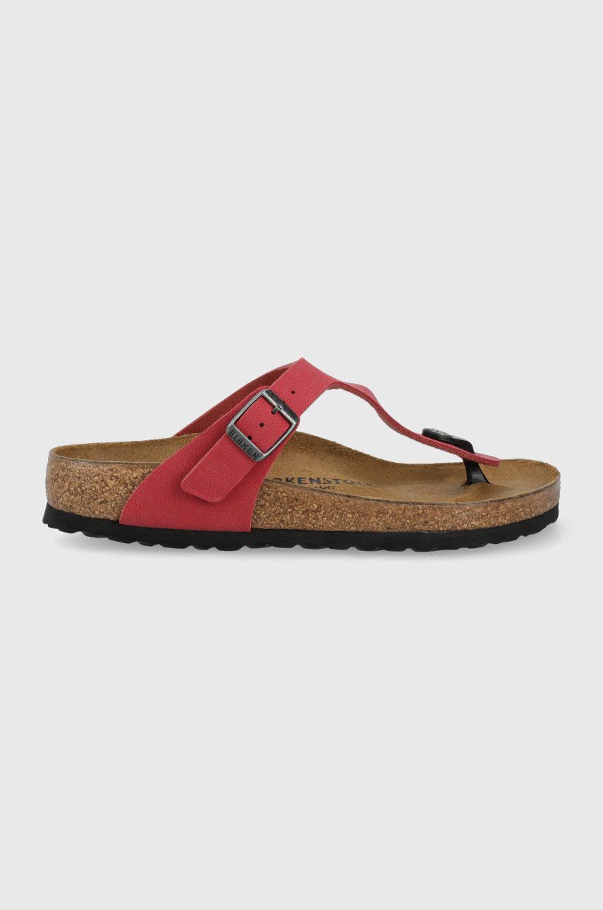 Slapi dama rosii Birkenstock de plaja din piele intoarsa cu toc plat  Gizeh