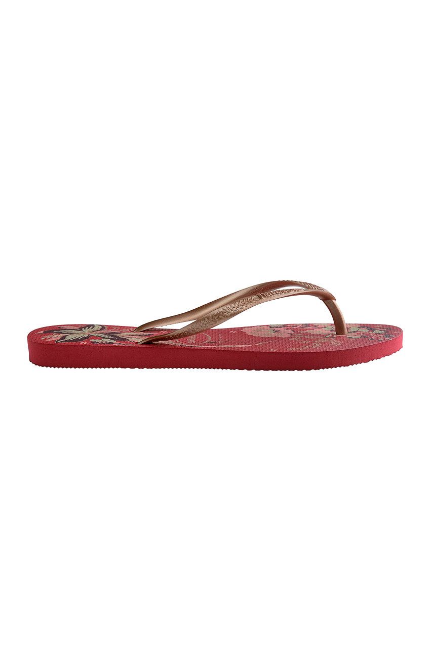 Slapi dama rosii Havaianas de plaja din material sintetic cu toc plat   online