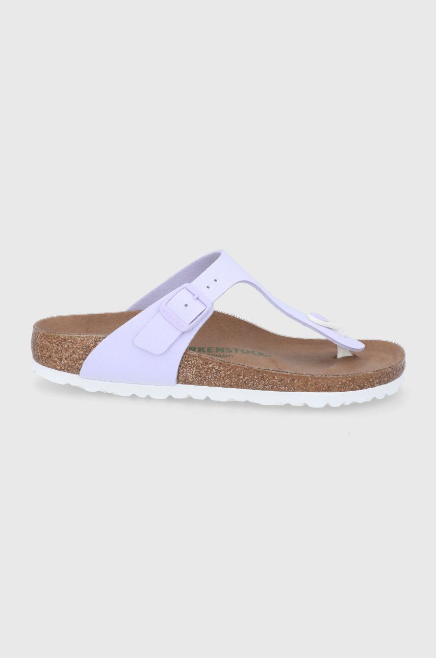 Slapi dama roz Birkenstock de plaja din piele intoarsa cu toc plat  Gizeh online