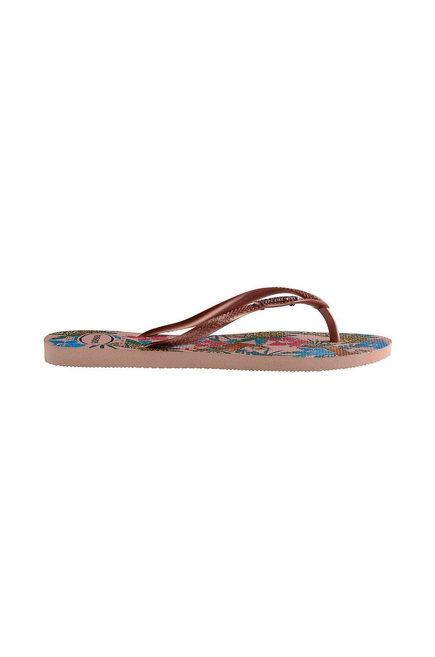 Slapi dama roz Havaianas de vara din material sintetic cu toc plat   online